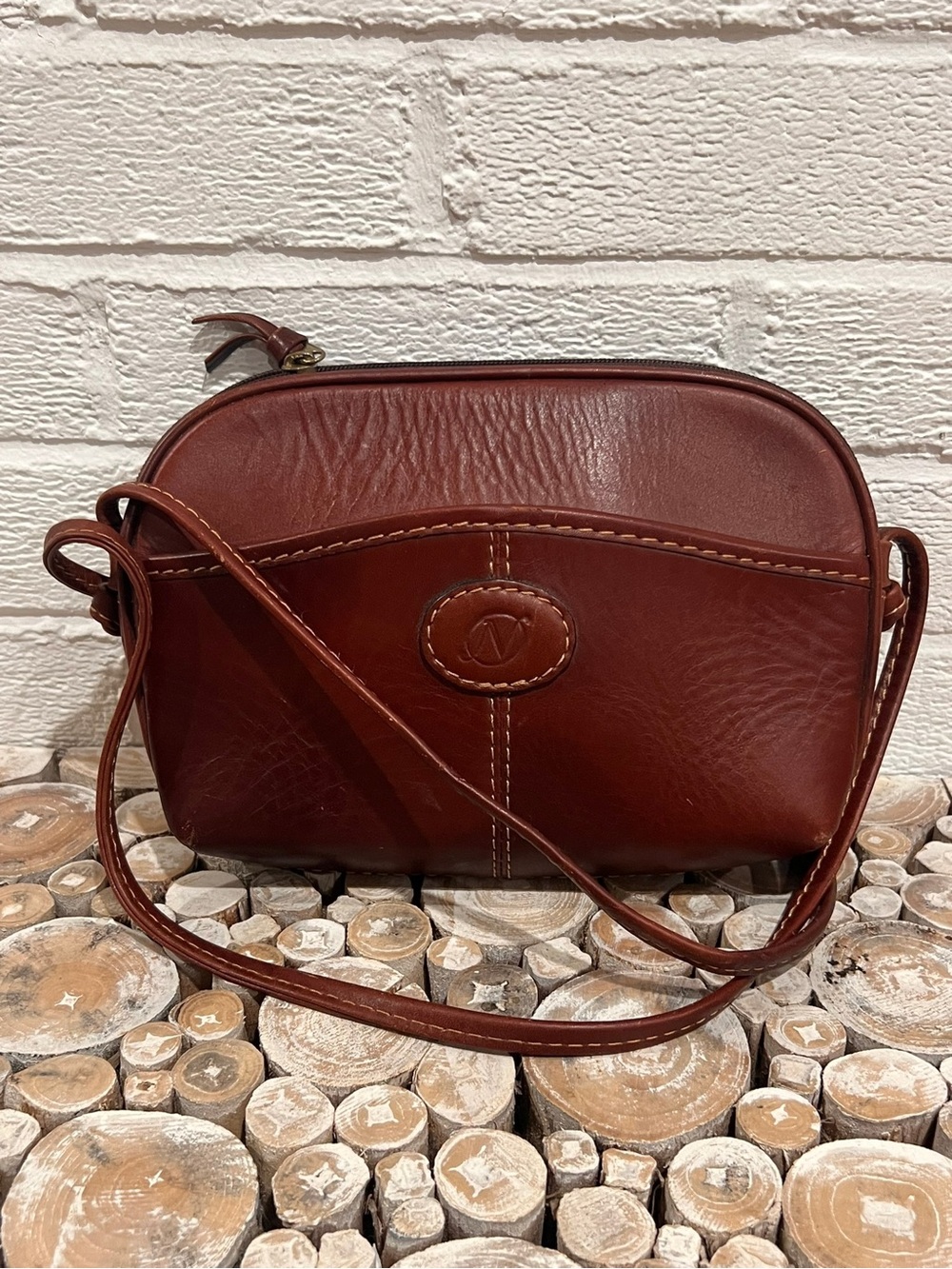 Vintage Arcadia Chestnut Brown Genuine Leather Crossbody Shoulder Bag Purse